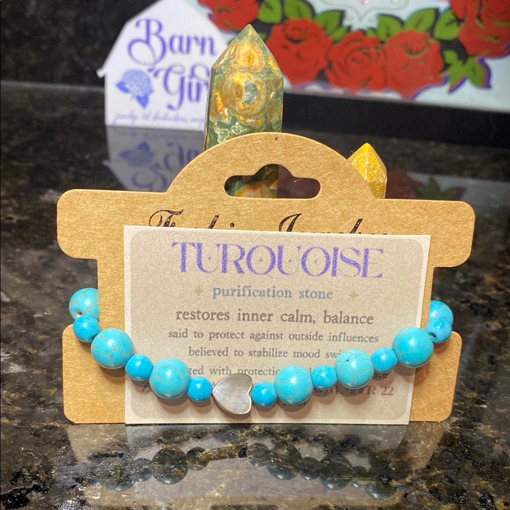 Turquoise Beaded Bracelet with Silver Heart Charm